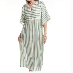 NWT Tory Burch striped midi caftan linen cream green striped Medium